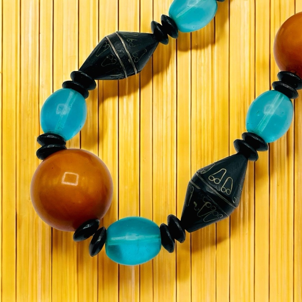 Stylish Artisan Handcrafted Glass and Metal Statement Necklace Boho Vibe